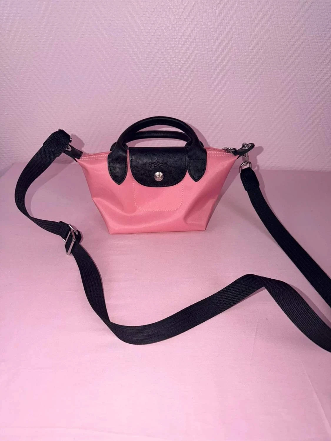 Kleine roze en zwarte Longchamp-tas schoon – photo 2